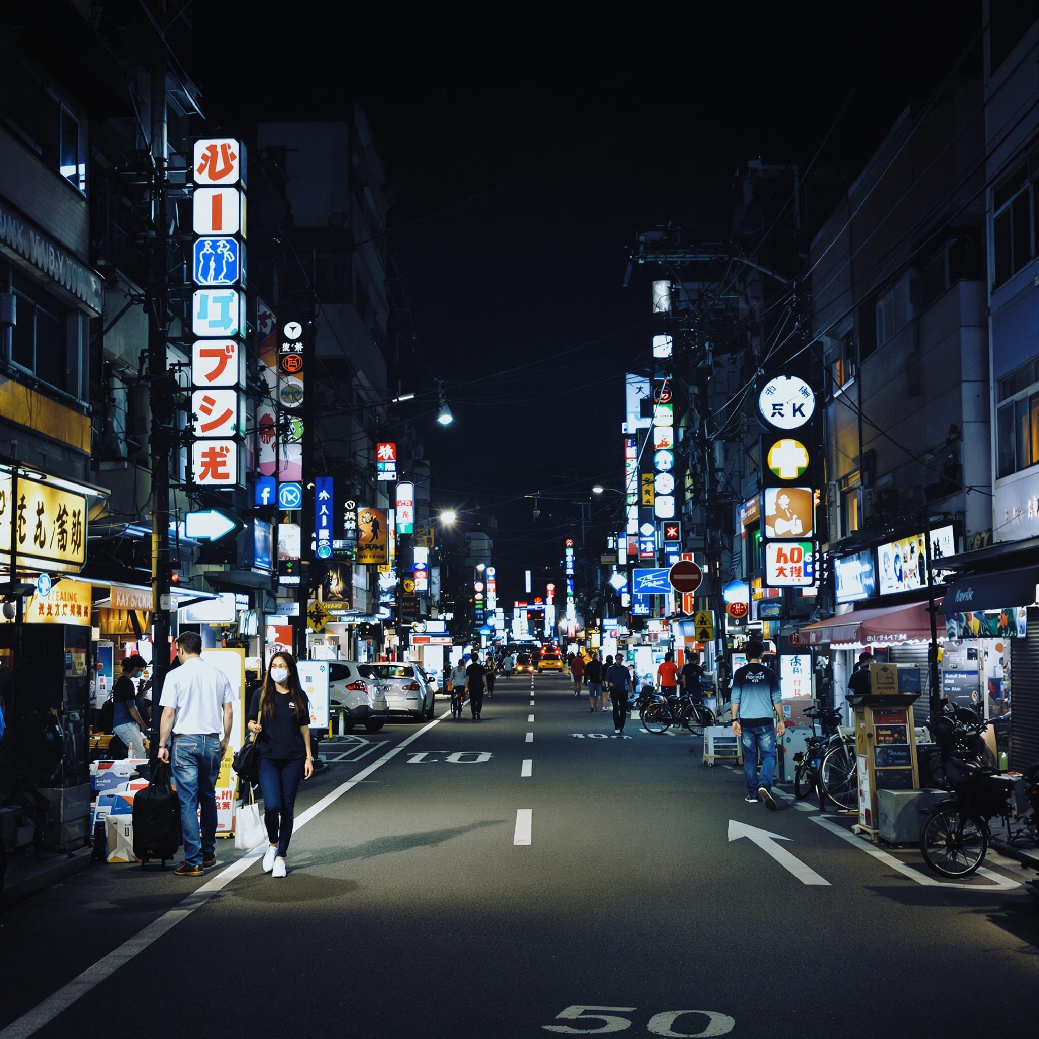Neon-lit Tokyo cityscape at night